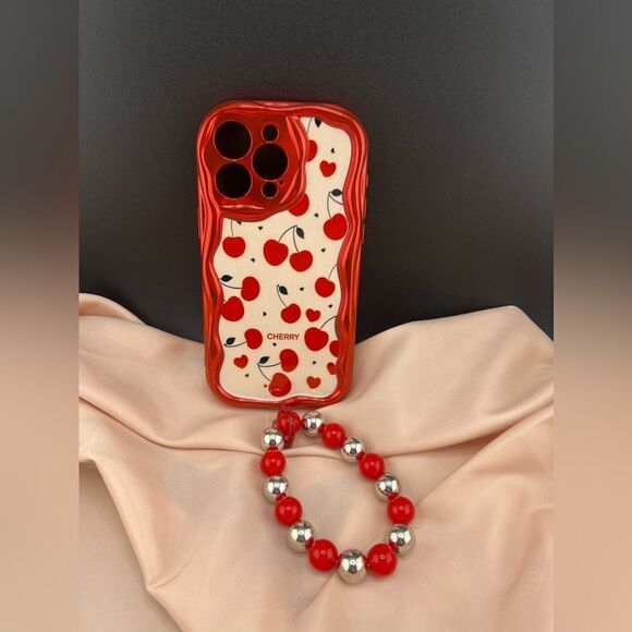 Cherry Delight iPhone 15 Pro Max Case with Red Beaded Handle - Picture 5 of 8